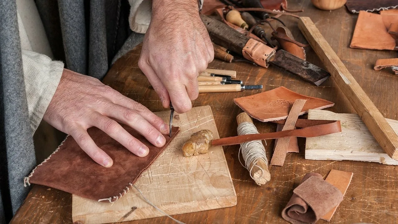 Close-up of premium leather and wood craftsmanship details